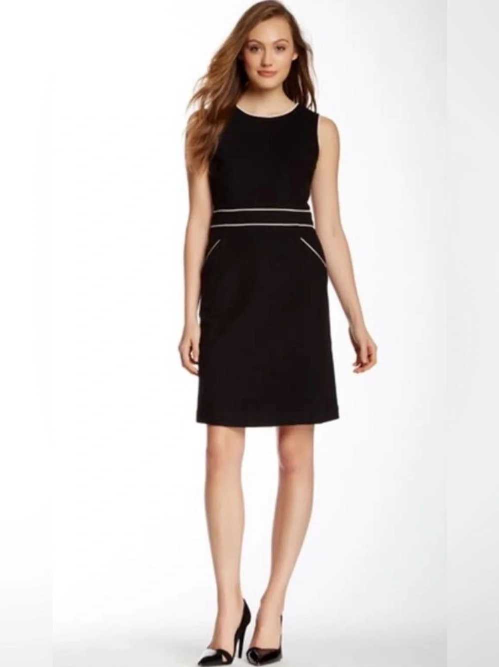 Tory Burch Meryl Sheath Dress Black with White Piping Size M